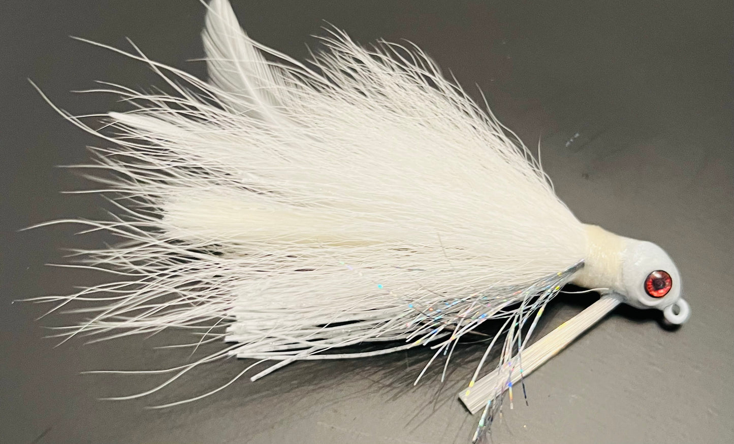 5” White Gizzard Hybrid Bucktail-Rubber Skirt Jig