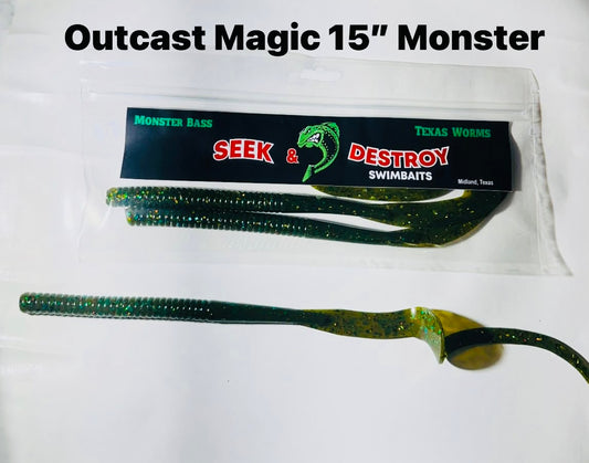 Texas 15” Monsterbass Worm Outcast Magic