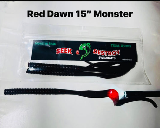 Texas 15” Monsterbass Worm Red Dawn